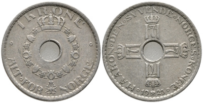 Норвегия 1 крона 1925 Хокон VII (1905-1957) KM 385 медно-никель 28-821