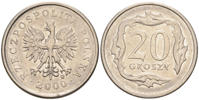 Польша 20 грошей 2000 MW KM 280, Parchimowicz 705h медно-никель  4174-726