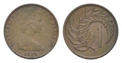 Новая Зеландия 1 цент 1975 Елизавета II (1952-2022), лист папоротника KM 31.1 бронза 4655-1134