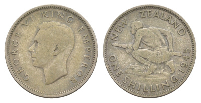 Новая Зеландия 1 шиллинг 1945 KM 9 серебро 4178-523