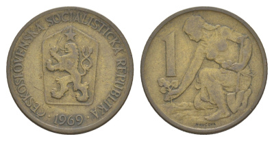 Чехословакия 1 крона 1969 женщина сажает липовое дерево KM 50 алюминиевая бронза 4652-437