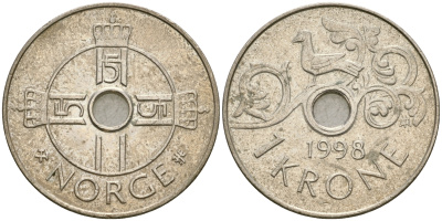 Норвегия 1 крона 1998 Харальд V (1992- ) KM 462 медно-никель 4364-2743
