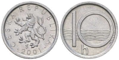 Чехия 10 геллеров 2001 b’ KM 6 алюминий aUNC 4532-763