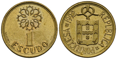 Португалия 1 эскудо 1992 KM 631 никель латунь 4164-1069