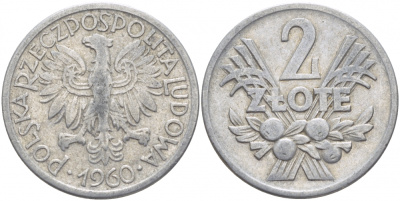 Польша 2 злотых 1960 MW KM 46, Parchimowicz 216c алюминий 114-1146