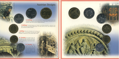 Австрия набор из 6 монет 1997 10, 50 грошей, 1, 5, 10, 20 шиллингов 850 лет кафедральному собору святого Стефана, официальный набор, в картонном буклете KM MS 6 UNC 1-6-4-23