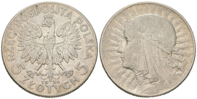 Польша 5 злотых 1934 Голова Полонии Y 21 серебро 34-1014