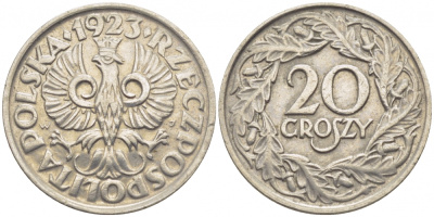 Польша 20 грошей 1923 w KM 12, Parchimowicz 105 никель 4448-141