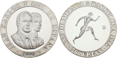 Испания 2000 песет 1990 XXV летние Олимпийские игры 1992 года в Барселоне, бег KM 864 серебро PROOF 1091-8-54