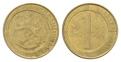 Финляндия 1 марка 1994 KM 76 алюминиевая бронза 3459-835