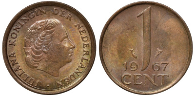 НИДЕРЛАНДЫ 1 ЦЕНТ 1967 ЮЛИАНА KM 180 бронза 72-1069