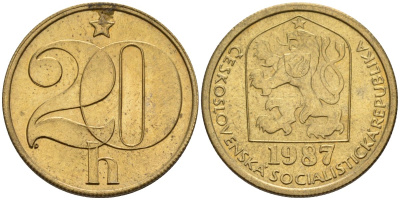 Чехословакия 20 геллеров 1987 KM 74 латунь 4152-845