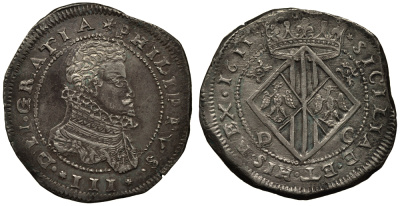 Сицилия 1 скудо 1611 Филипп III Dav. 4041 серебро 10-005-40