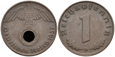 Германия 1 рейхспфенниг 1937 D KM 89, J 361 бронза 4136-361