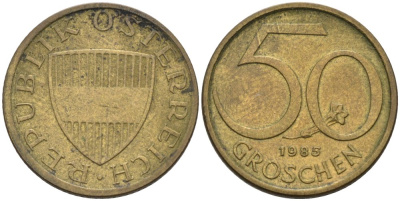 Австрия 50 грошей 1985 KM 2885 алюминиевая бронза 4567-965