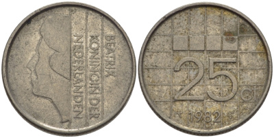 Нидерланды 25 центов 1982 Беатрикс (1980-2013) KM 204 никель 66-933
