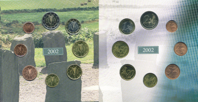 Ирландия набор из 3 евронаборов по 8 монет 2002-2004 оригинальный официальный набор из трех евронаборов, в картонном буклете    UNC  5-6-1-21