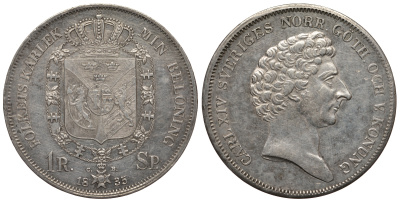 Швеция 1 риксдалер 1835 Карл XIV, львы KM 632, Ahlstr?m 63, Dav. 352 серебро 00-000-00