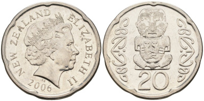 Новая Зеландия 20 центов 2006 Елизавета II (1952-2022), идол Пукаки KM 118а никелированная сталь 4579-1115