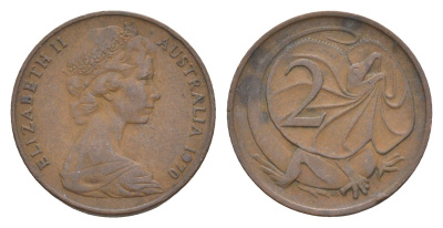 Австралия 2 цента 1970 Елизавета II (1952-2022), плащеносная ящерица KM 63 бронза 4655-1233