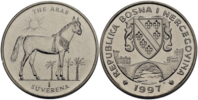 Босния и Герцеговина 1 суверен 1997 Арабская лошадь KM 93 медно-никель UNC M68-11