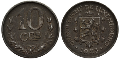 ЛЮКСЕМБУРГ 10 САНТИМОВ 1923 ВЕЛИКАЯ ГЕРЦОГИНЯ ШАРЛОТТА (1919-1964) KM 31 железо 4538-846