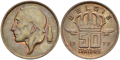 БЕЛЬГИЯ 50 САНТИМОВ 1977 BELGIE KM 149.1 бронза 4528-956