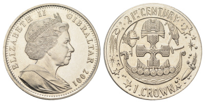 Гибралтар 1 крона 2001 XXI (21) век KM 906 медно-никель BU 1524-2011