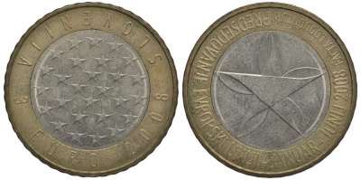 Словения 3 евро 2008 председательство Словении в ЕС KM 81 биметалл 107-335