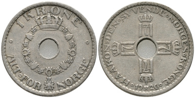 НОРВЕГИЯ 1 КРОНА 1926 ХОКОН VII (1905-1957) KM 385 медно-никель 67-137