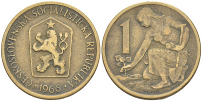 ЧЕХОСЛОВАКИЯ 1 КРОНА 1966 ЖЕНЩИНА САЖАЕТ ЛИПОВОЕ ДЕРЕВО KM 50 алюминиевая бронза 186-152