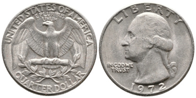 США 25 центов (квотер) 1972 Вашингтон KM 164а медь плакированная медно-никелем 4364-516