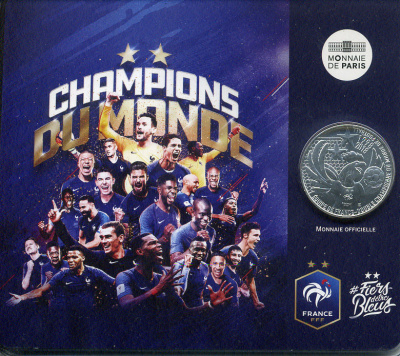 Франция 10 евро 2018 Франция дважды чемпион мира по футболу, оригинальный буклет KM NEW серебро  UNC  8-1-01-30