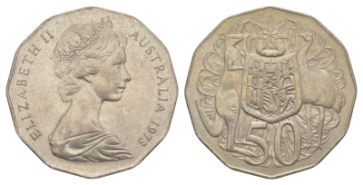 Австралия 50 центов 1973 Елизавета II (1952-2022), герб Австралии, кенгуру KM 68 медно-никель 4383-613