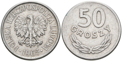 Польша 50 грошей 1965 MW KM 48.1, Parchimowicz 210b алюминий 117-726