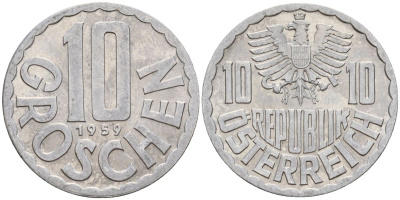 Австрия 10 грошей 1959 KM 2878 алюминий 4152-513