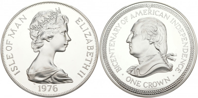 Остров Мэн 1 крона 1976 200 лет независимости США, Джордж Вашингтон KM 37a серебро PROOF 02-035-41
