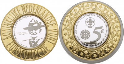 Португалия 5 евро 2007 100 лет движения скаутов, Роберт Баден-Пауэлл (1857-1941), коллекция Нидерландского монетного двора KM 770 a серебро PROOF 1068-8-21
