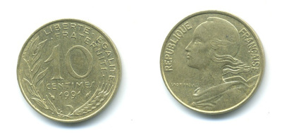ФРАНЦИЯ 10 САНТИМОВ 1991 ТИП MARIANNE KM 929, LE FRANC 144.31 медь алюминий никель 84-1641