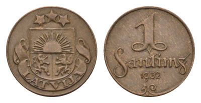 Латвия 1 сантим 1932 KM 1 бронза 4679-215