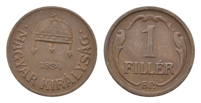 Венгрия 1 филлер 1934 KM 505 бронза 44-1231