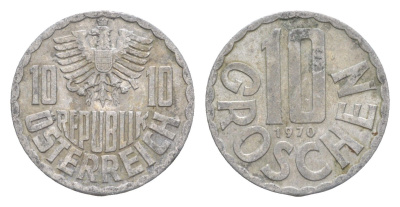 Австрия 10 грошей 1970 KM 2878 алюминий 4576-1262