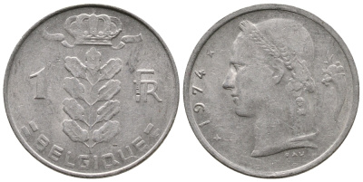 Бельгия 1 франк 1974 Belgique, Бодуэн I (1951-1993) KM 142.1 медно-никель 4382-916