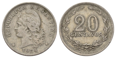 Аргентина 20 сентаво 1924 KM 36 медно-никель 4603-331