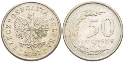 Польша 50 грошей 1992 MW KM 281, Parchimowicz 706c медно-никель 4532-452