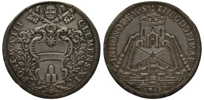 Ватикан 1 пиастр 1703 Климент XI. Базилика Святого Теодора на Палатине Dav. 1431, Muntoni 40 серебро 10-005-31