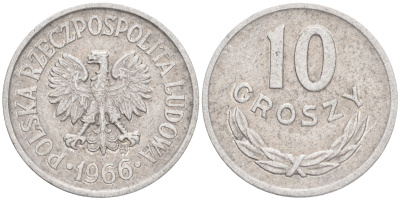 Польша 10 грошей 1966 MW KM AA47, Parchimowicz 206e алюминий 4549-127