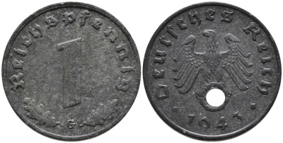 ГЕРМАНИЯ 1 РЕЙХСПФЕННИГ 1943 G KM 97, J.369 цинк 96-815