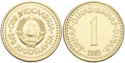 Югославия 1 динар 1983 KM 86 никель латунь 4582-1015