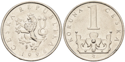 Чехия 1 крона 1996  KM 7 сталь плакированная никелем    4596-265